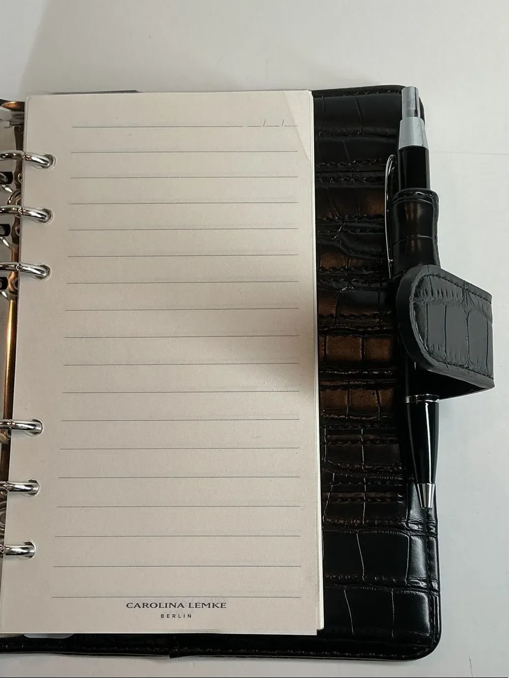 Carolina Lemke Berlin Croc Embossed Planner Binder Organizer + Pen (new in box)